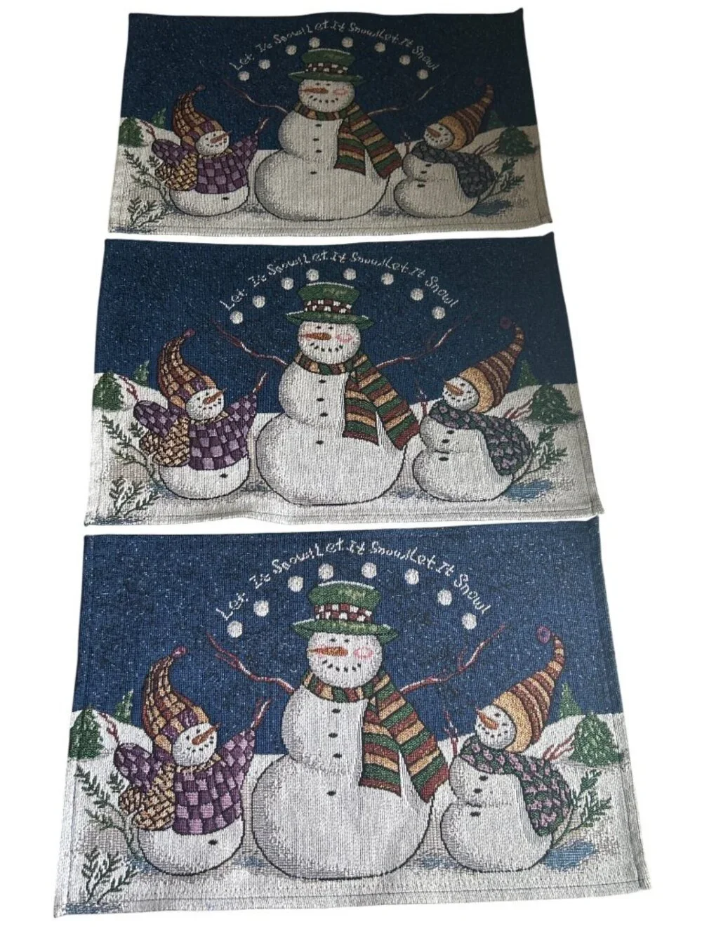 Let It Snow Snowman Tapestry Placemats Set Of 6 Winter Holiday Decor 12